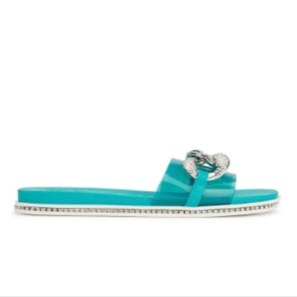 Karl Lagerfeld Jazelle Rhinestone Chain Slides Blue Sz 9.5 - Picture 4 of 11